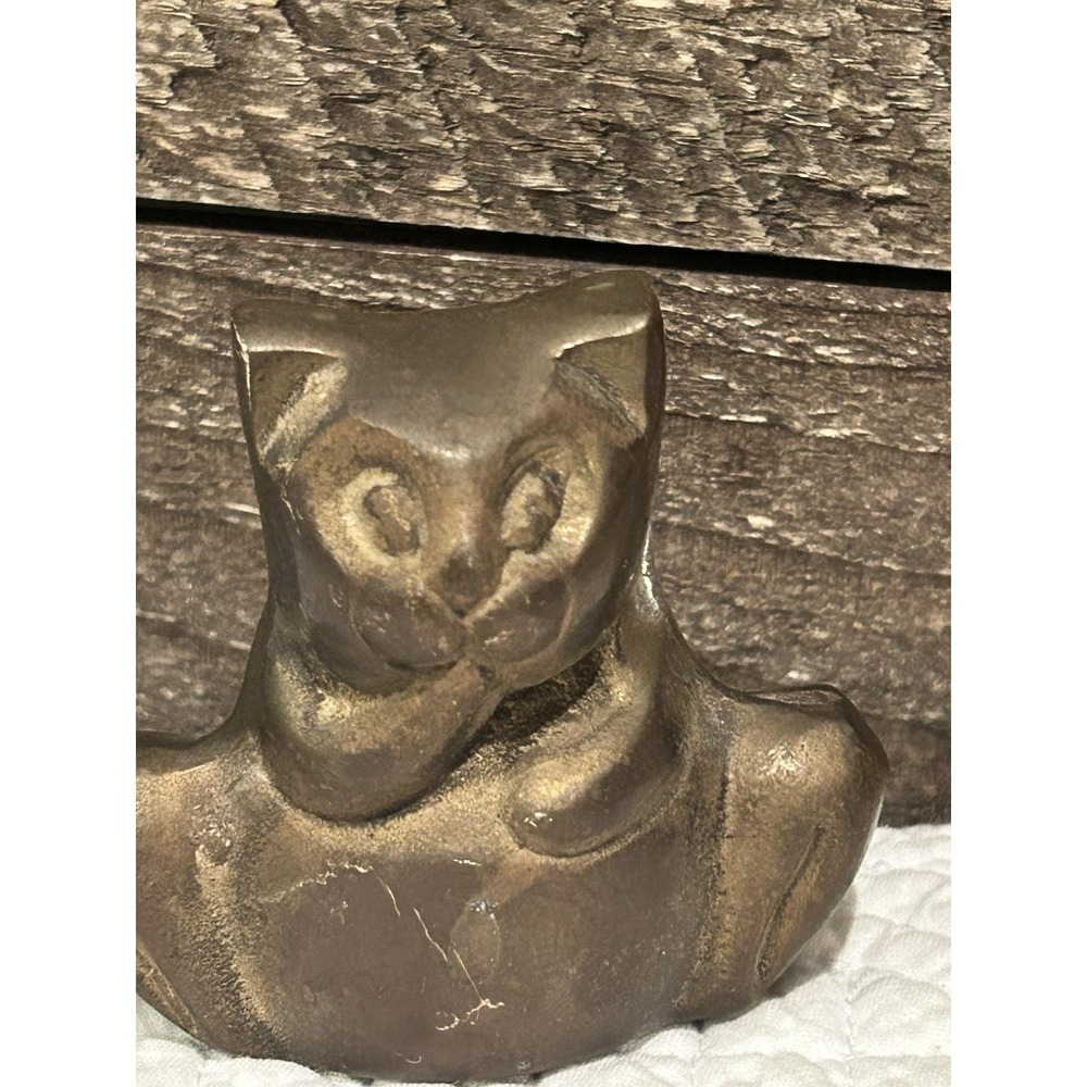 VINTAGE‎ Brass Tone Cast Metal Cat Statue Figure Figurine Kitty Animal - Picture 2 of 5